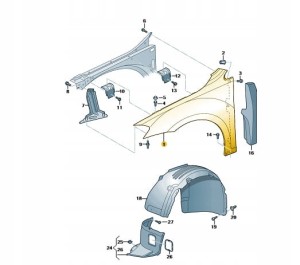 Przedni błotnik VW Golf strona prawa 5G0821106B. Produkt nowy, oryginalny