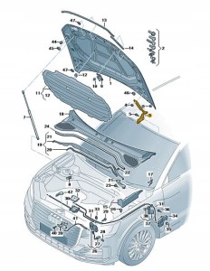 Zawias maski Audi Q2 strona prawa 81A823302D. Produkt nowy, oryginalny