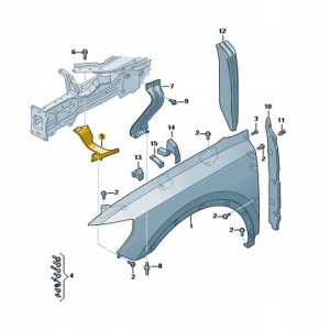 Podpora błotnika prawa Audi Q3 83A821132. Produkt nowy, oryginalny