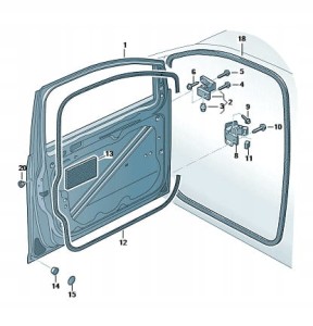 ZESTAW CZĘŚCI MOCUJĄCYCH DRZWI VW CADDY OE 2K5898619 NOWY ORYGINALNY